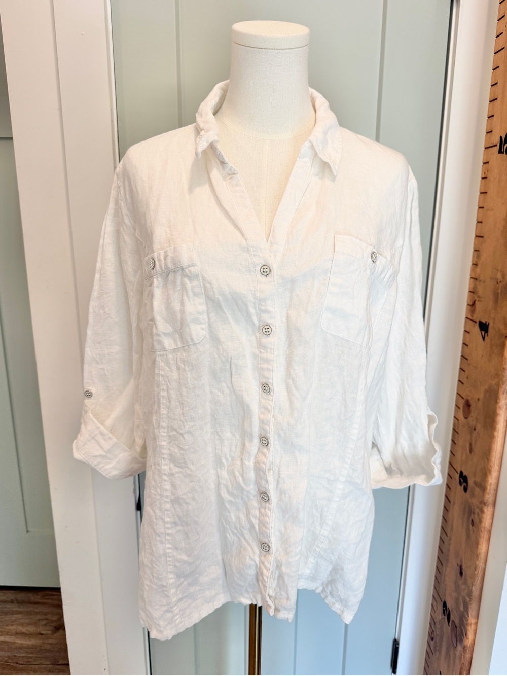 JM Collection Linen Button Down Shirt Blouse 16 Coastal Natural Fibers